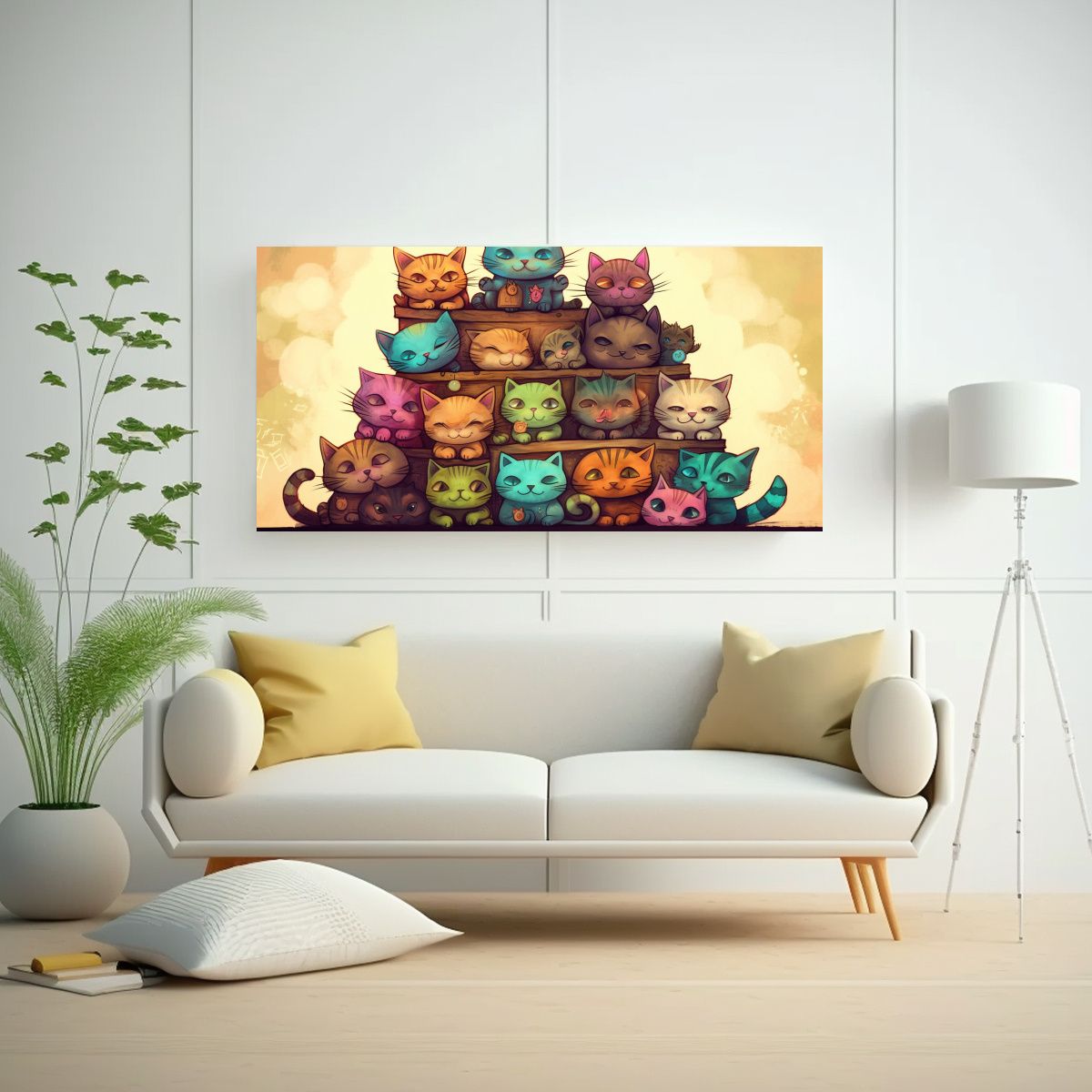 GENERICO - Cuadros De Gatos En Un Lienzo Con Muchos Colores 160x80cm