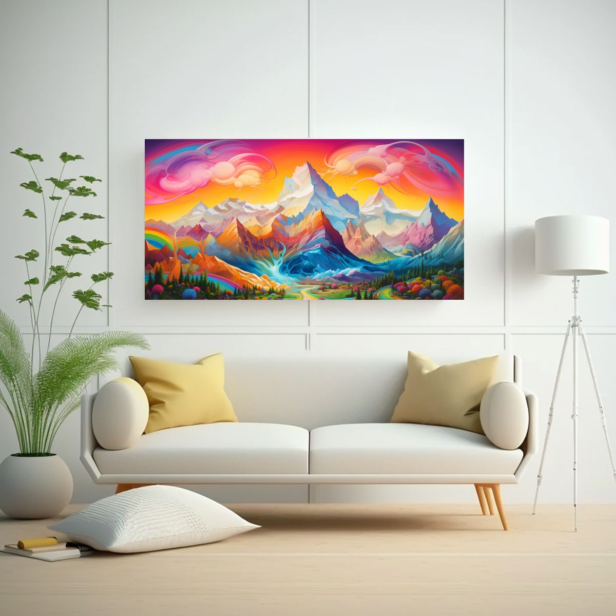GENERICO - Paisaje Montañas Famosas Y Arcoíris Floral 160x80cm