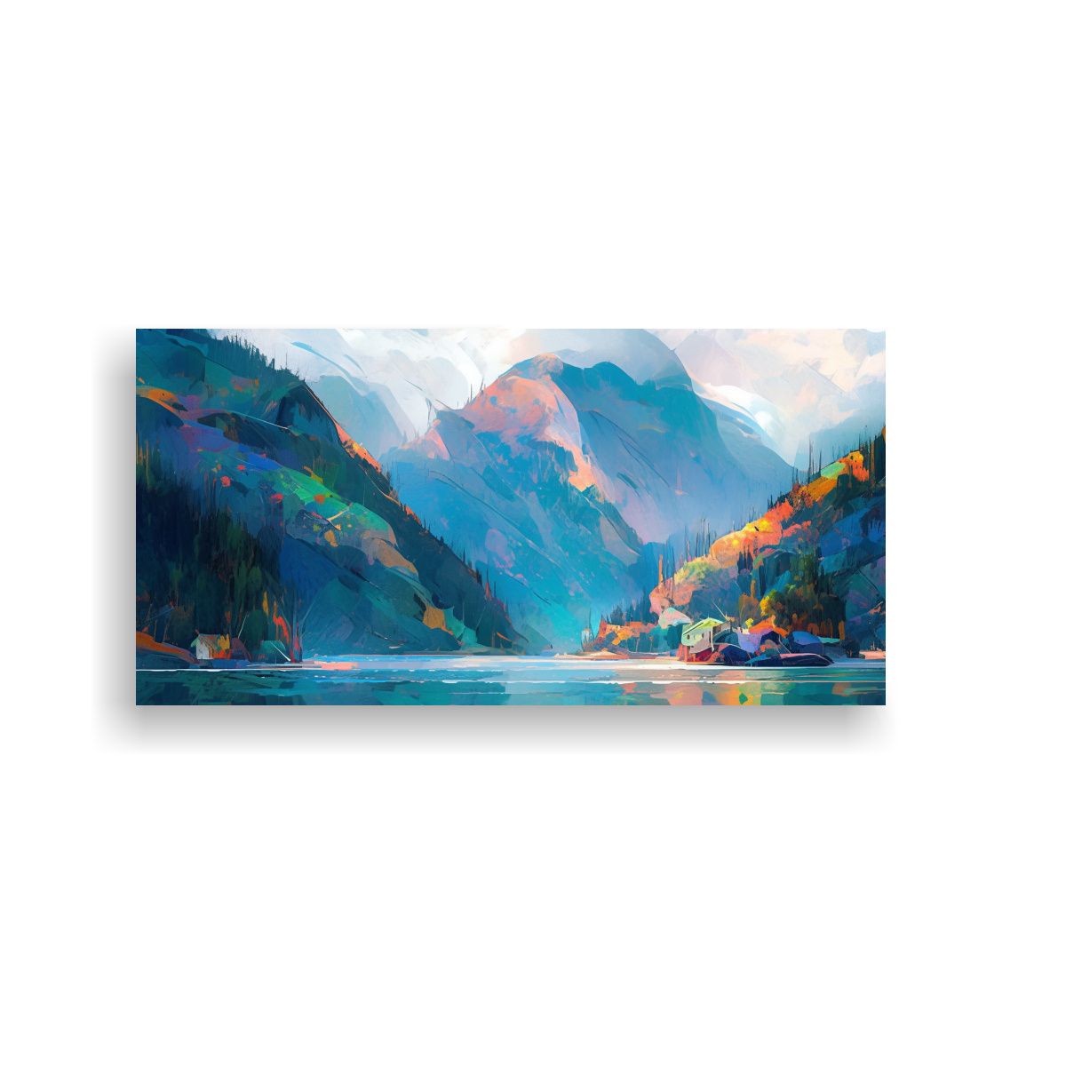 GENERICO - Pintura Abstracta Clásica De Montañas Junto Al L 160x80cm