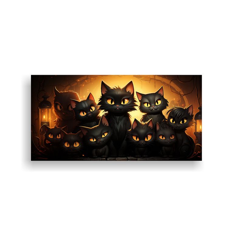 GENERICO - Cuadro Vintage Gatos Negros En Pila Mirando Al Sol 160x80cm