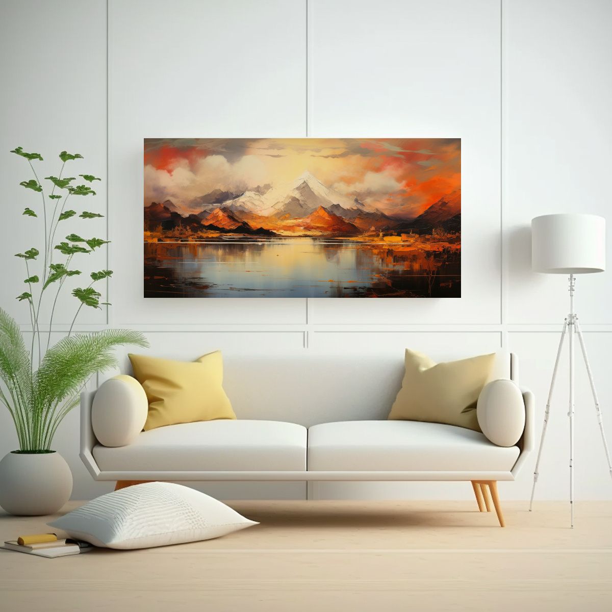 GENERICO - Cuadro Vintage Comedor Paisaje Montañas Lago Con  80x40cm