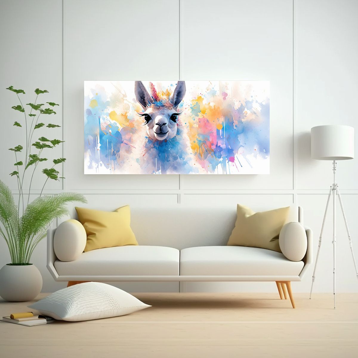 GENERICO - Cuadro Arte Pared Llama En Acuarelas Azules Neo Po 160x80cm