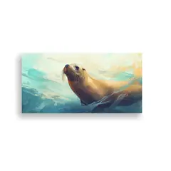 GENERICO - Cuadro Tema Ambiente León Marino Acuarela Colorid 160x80cm