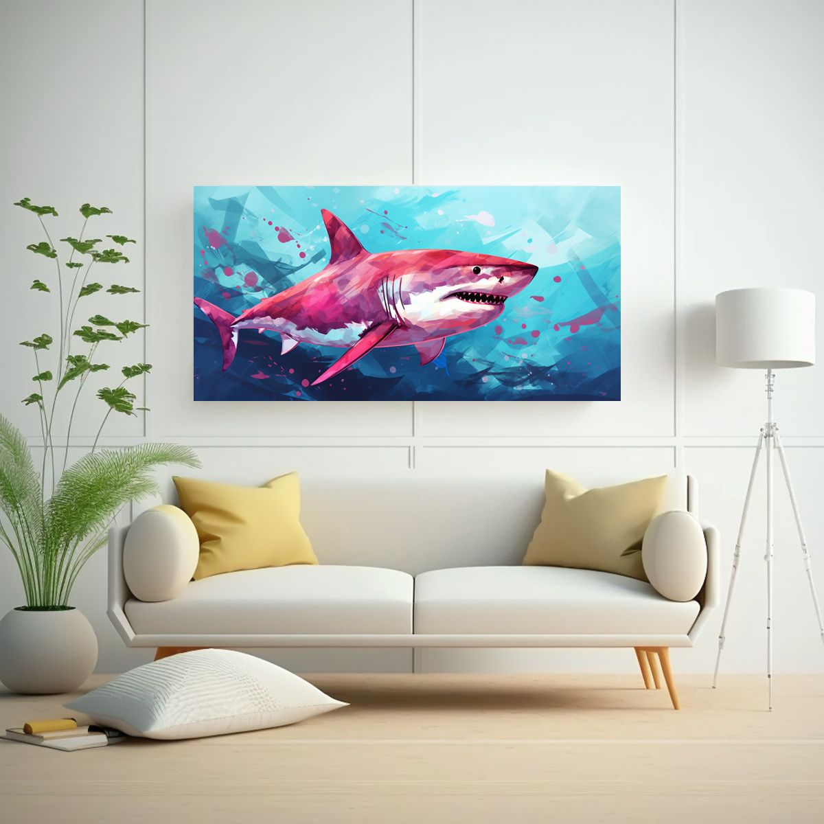 GENERICO - Cuadro Tela Intenso Tiburón Maroon Y Celeste Neo  160x80cm