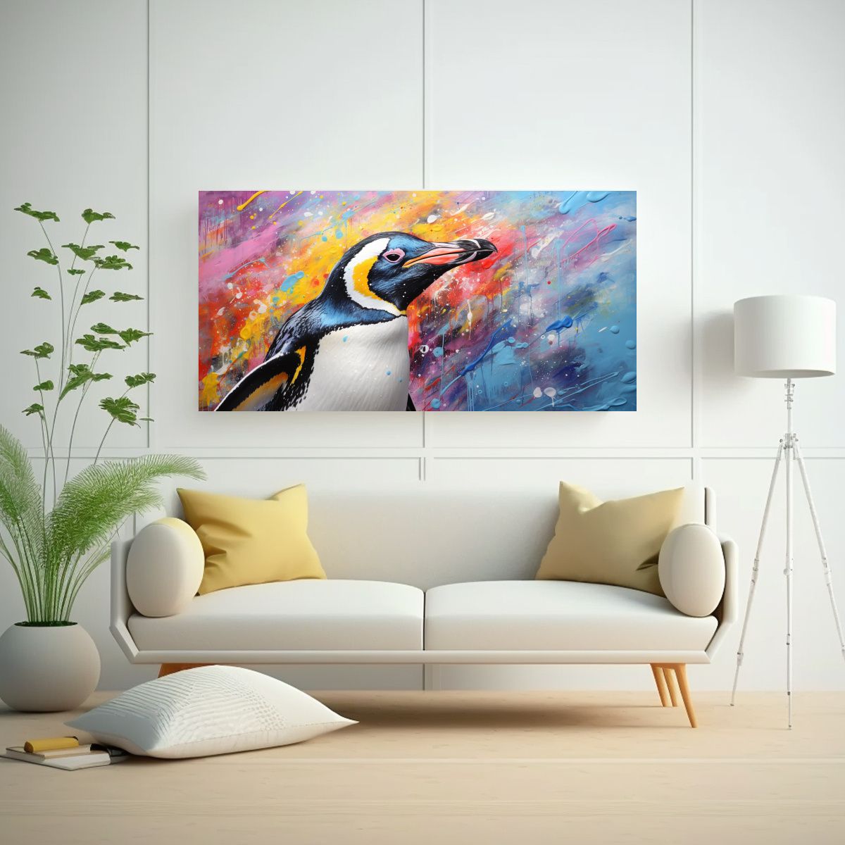 GENERICO - Cuadro Decorativo Salón Pingüino Estilo Pintura  160x80cm
