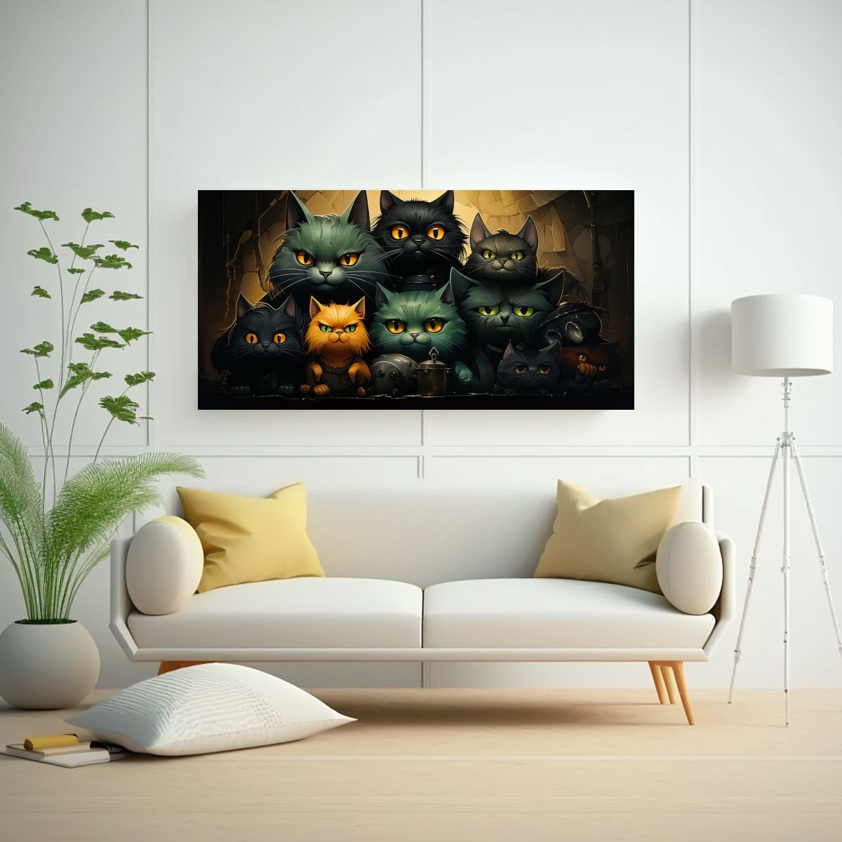 GENERICO - Cuadro De Gatos Negros Apilados Arte Moderno Y Fa 160x80cm