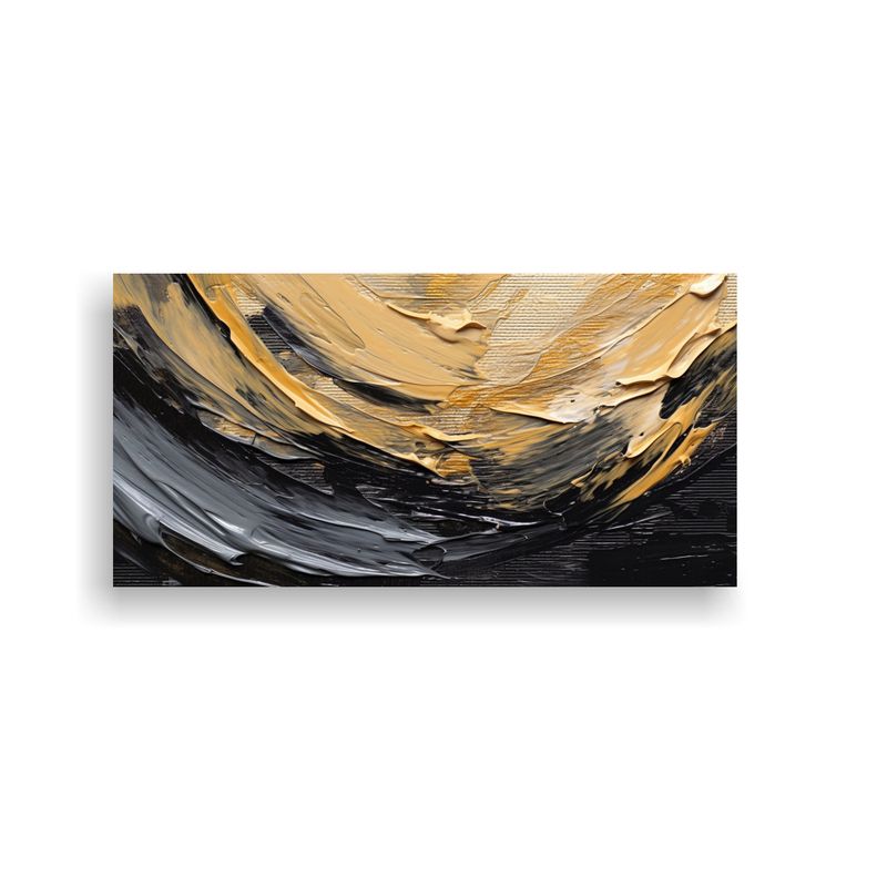 GENERICO - Pintura Abstracta En Negro Y Dorado Con Manchas De 160x80cm