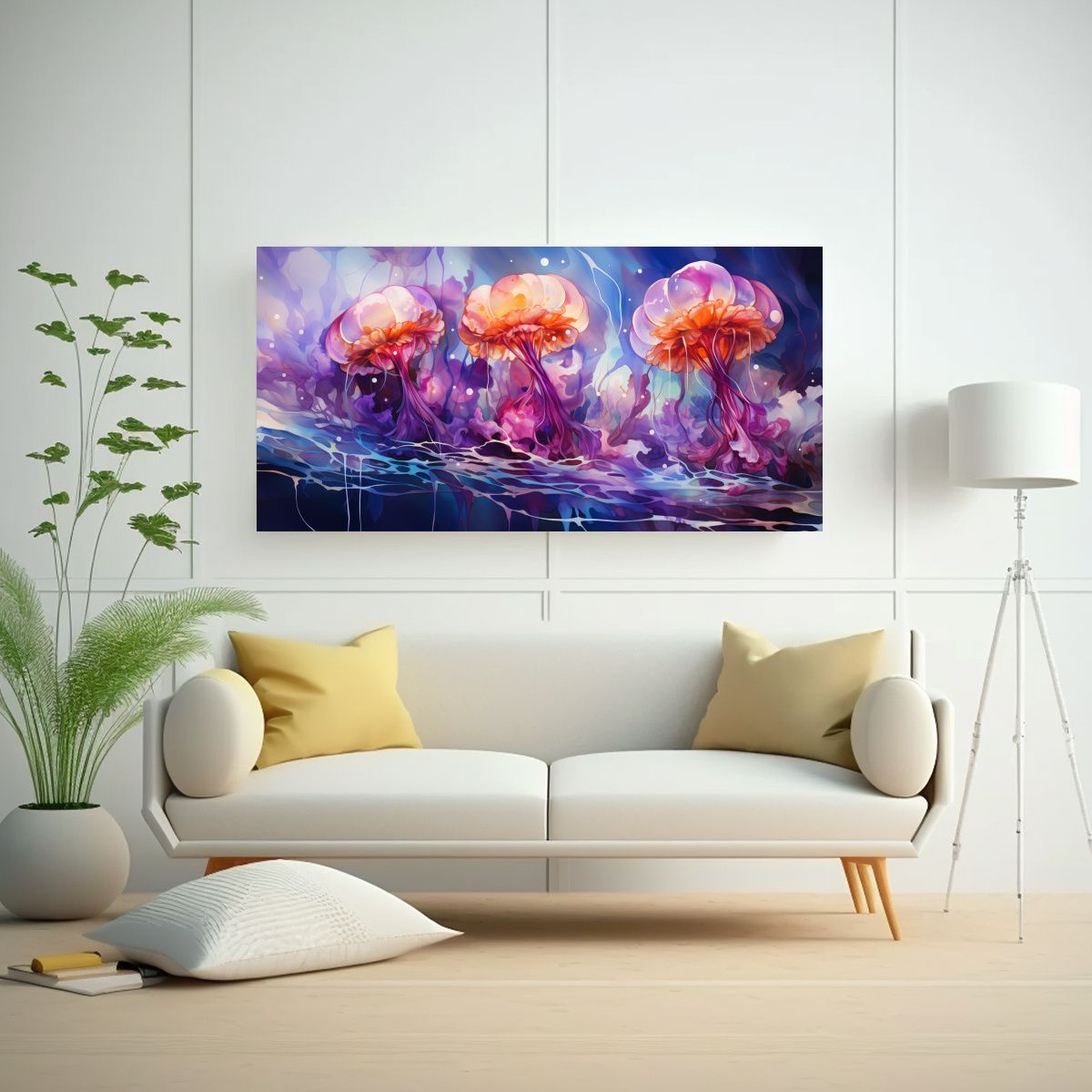 GENERICO - Cuadro Lienzo Resistente A Jellyfish En Acuarela Y 160x80cm