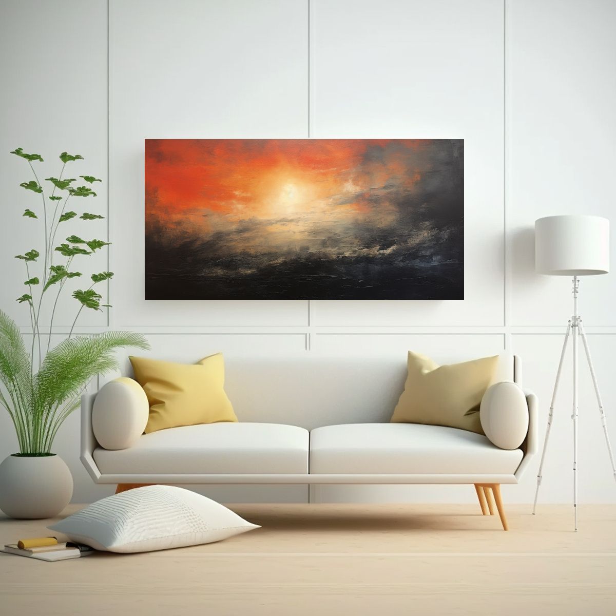 GENERICO - Pintura Abstracta Atardecer Amanecer Cielos Negros 160x80cm