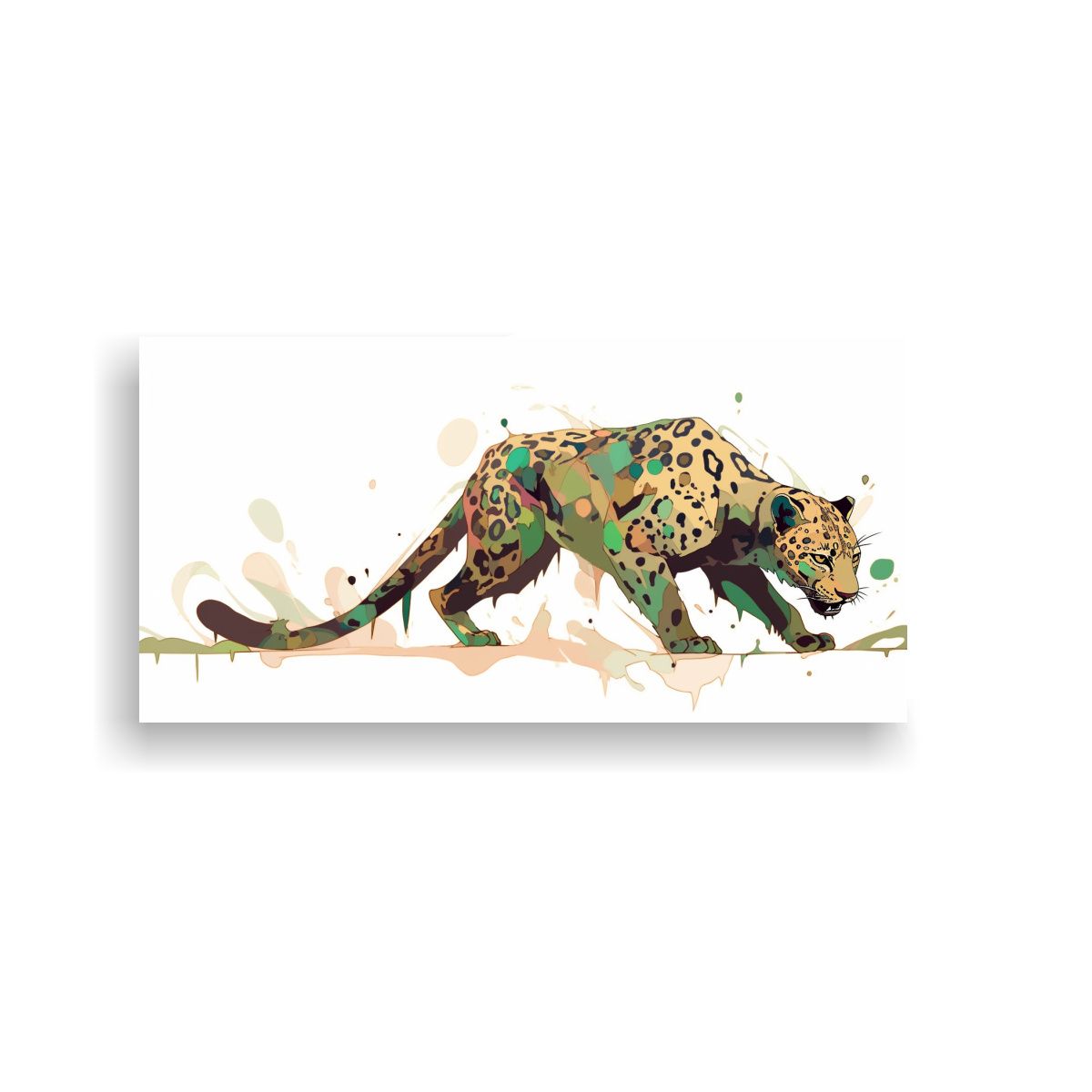 GENERICO - Cuadro Tela Jaguar En Tonos Marrón Y Verde Neo Po 160x80cm
