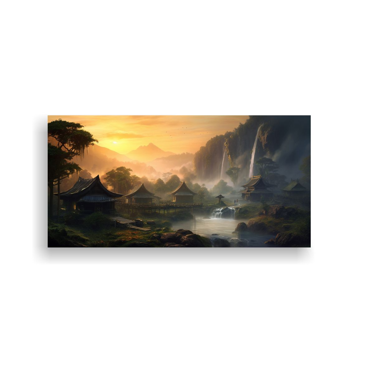 GENERICO - Cuadro De Decoración Montaña Cascada En Selva Ll 60x30cm