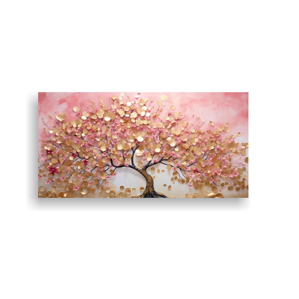 GENERICO - Cuadro Imagen Árbol En Rosa Y Dorado Perspectiva 160x80cm