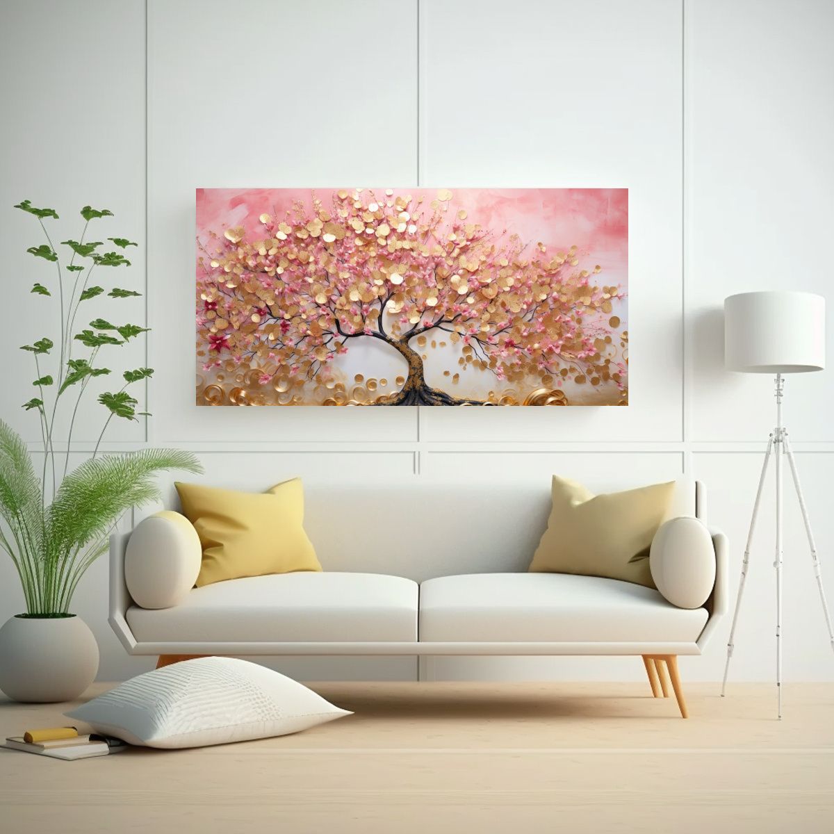 GENERICO - Cuadro Imagen Árbol En Rosa Y Dorado Perspectiva 160x80cm