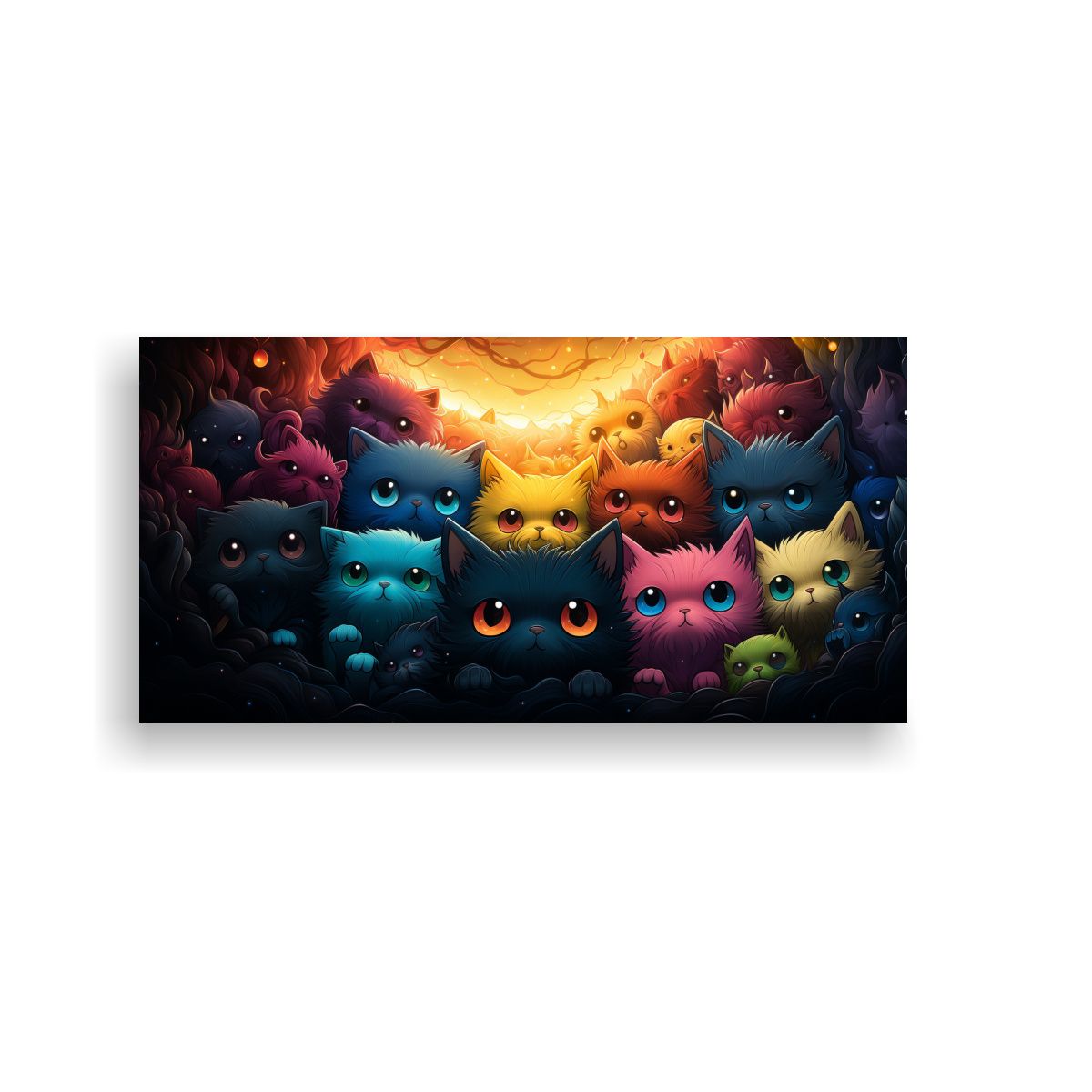 GENERICO - Cuadro Moderno Gatos Calidez Colores Grupo Juntos  160x80cm