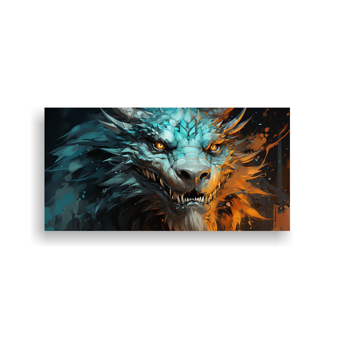 GENERICO - Cuadro En Bastidor Dragón Verde Y Turquesa Atmos 160x80cm