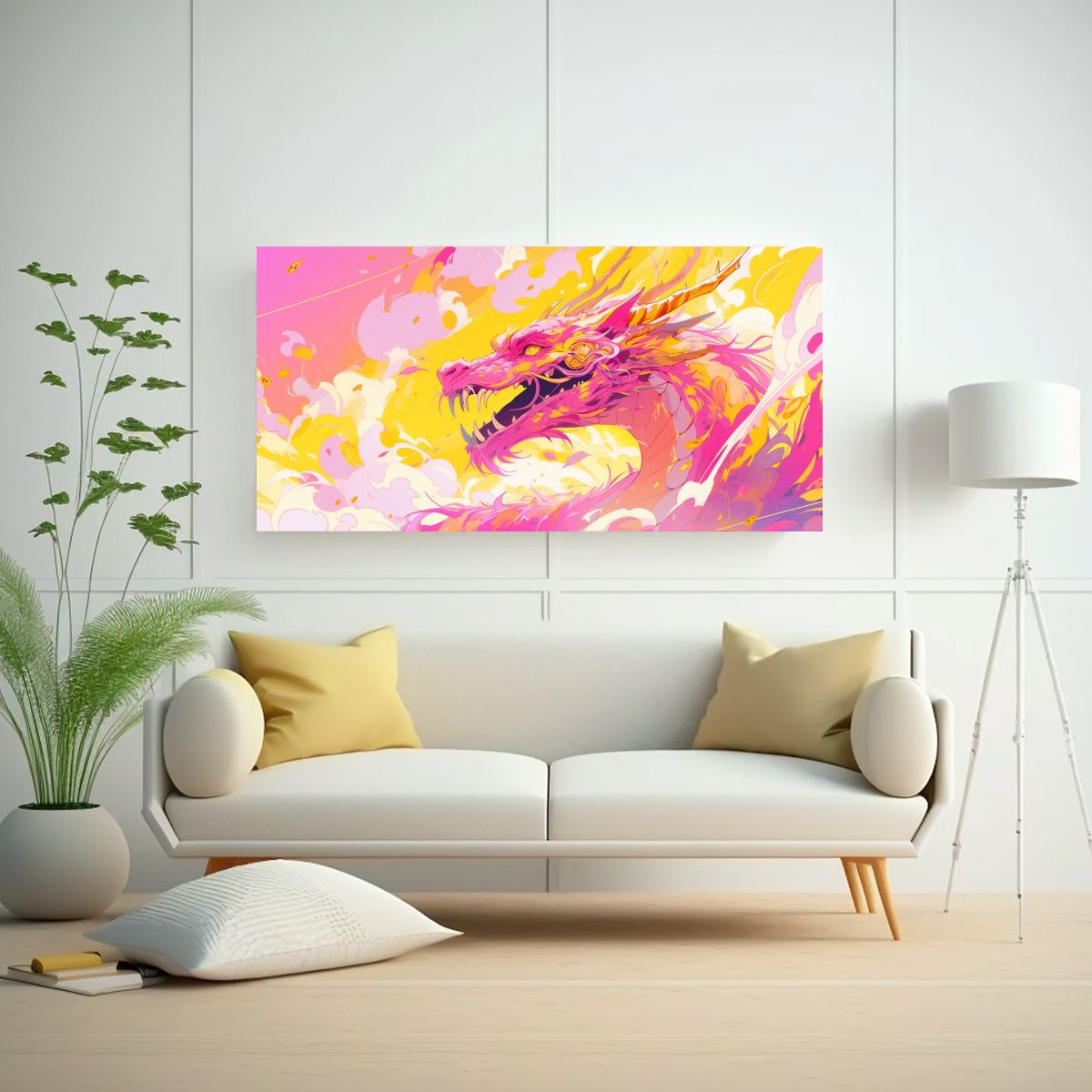 GENERICO - Cuadro De Pared Fotográfico Dragón Amarillo Y Ro 160x80cm