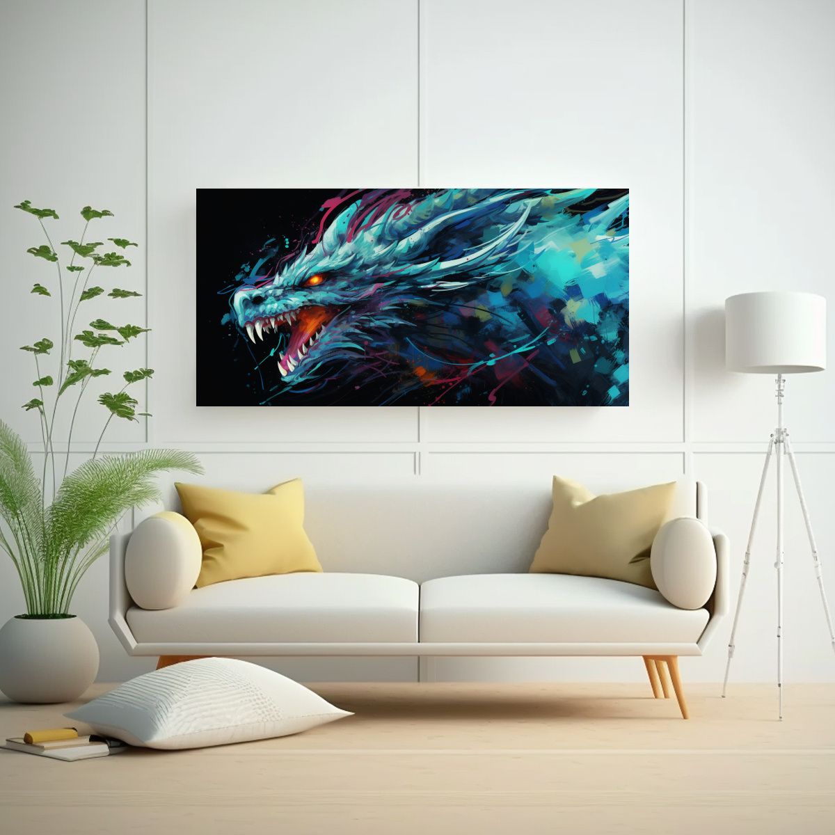 GENERICO - Cuadro Moderno Económico Dragón En Colores Vibr 160x80cm