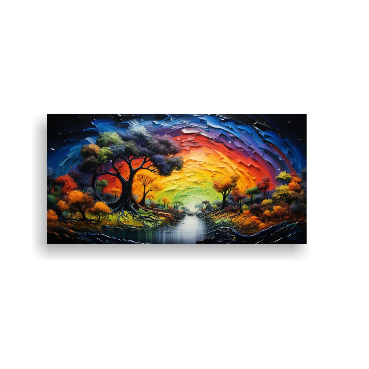 GENERICO - Paisaje Abstracto Con Arcoíris Y Colores Negros A 160x80cm