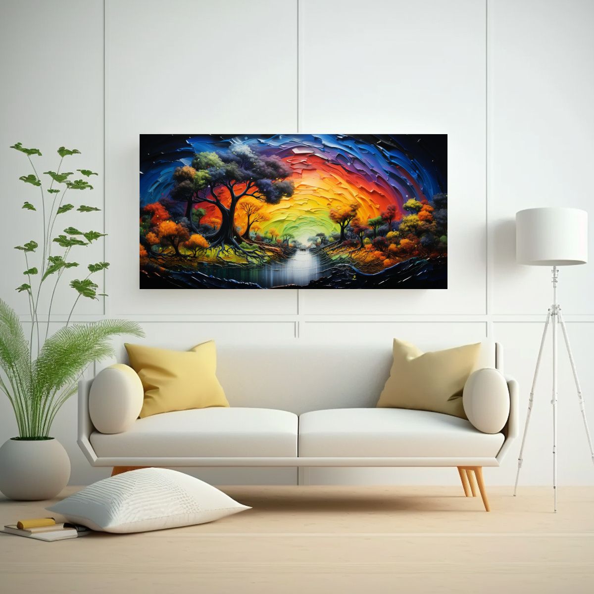 GENERICO - Paisaje Abstracto Con Arcoíris Y Colores Negros A 160x80cm