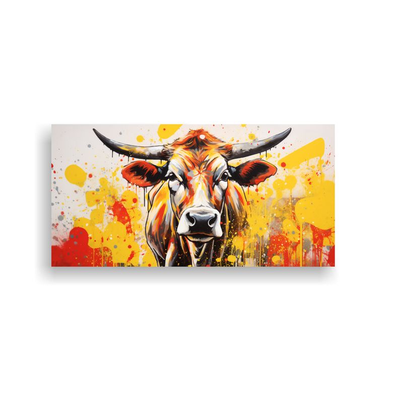 GENERICO - Cuadro Decorativo Vaca En Rojo Y Dorado Estilo Pop 160x80cm