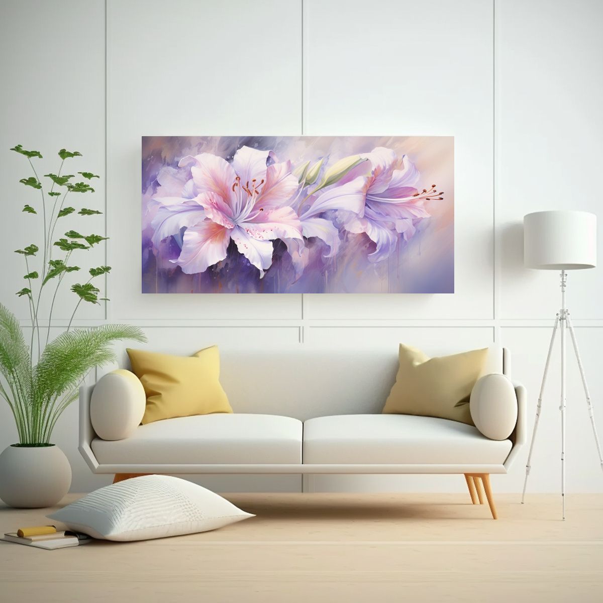 GENERICO - Cuadro Abstracto De Amarilis Púrpura Y Blanco En  160x80cm