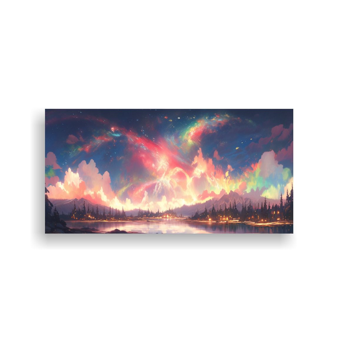 GENERICO - Pintura Abstracta En Lienzo Aurora Boreal Con Arc 160x80cm