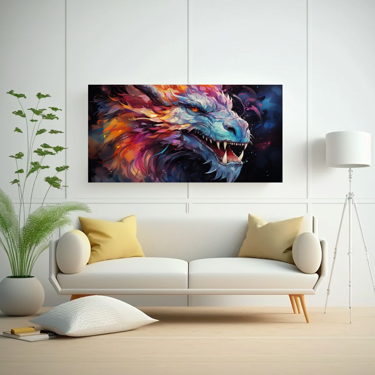 GENERICO - Cuadro Concepto Artesanal Dragón Arcoíris Y Marr 160x80cm