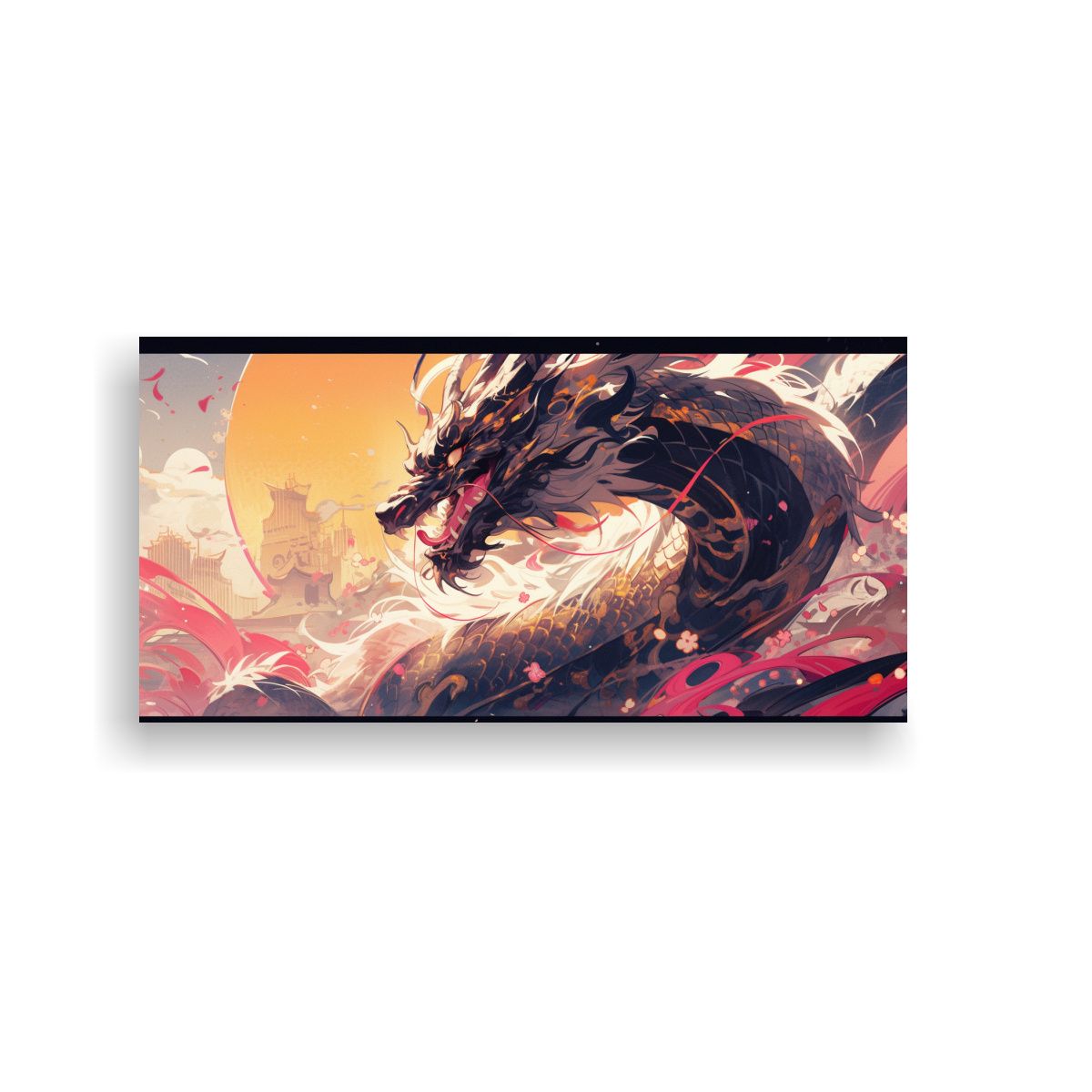 GENERICO - Pintura De Dragón En Oro Y Rosa Con Estilo Neonoi 160x80cm.
