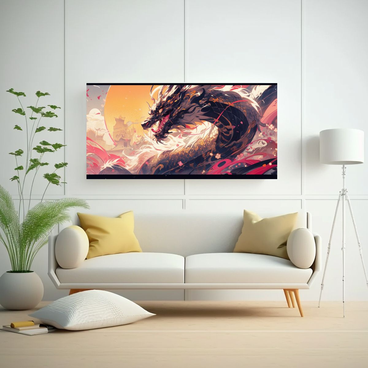 GENERICO - Pintura De Dragón En Oro Y Rosa Con Estilo Neonoi 160x80cm.