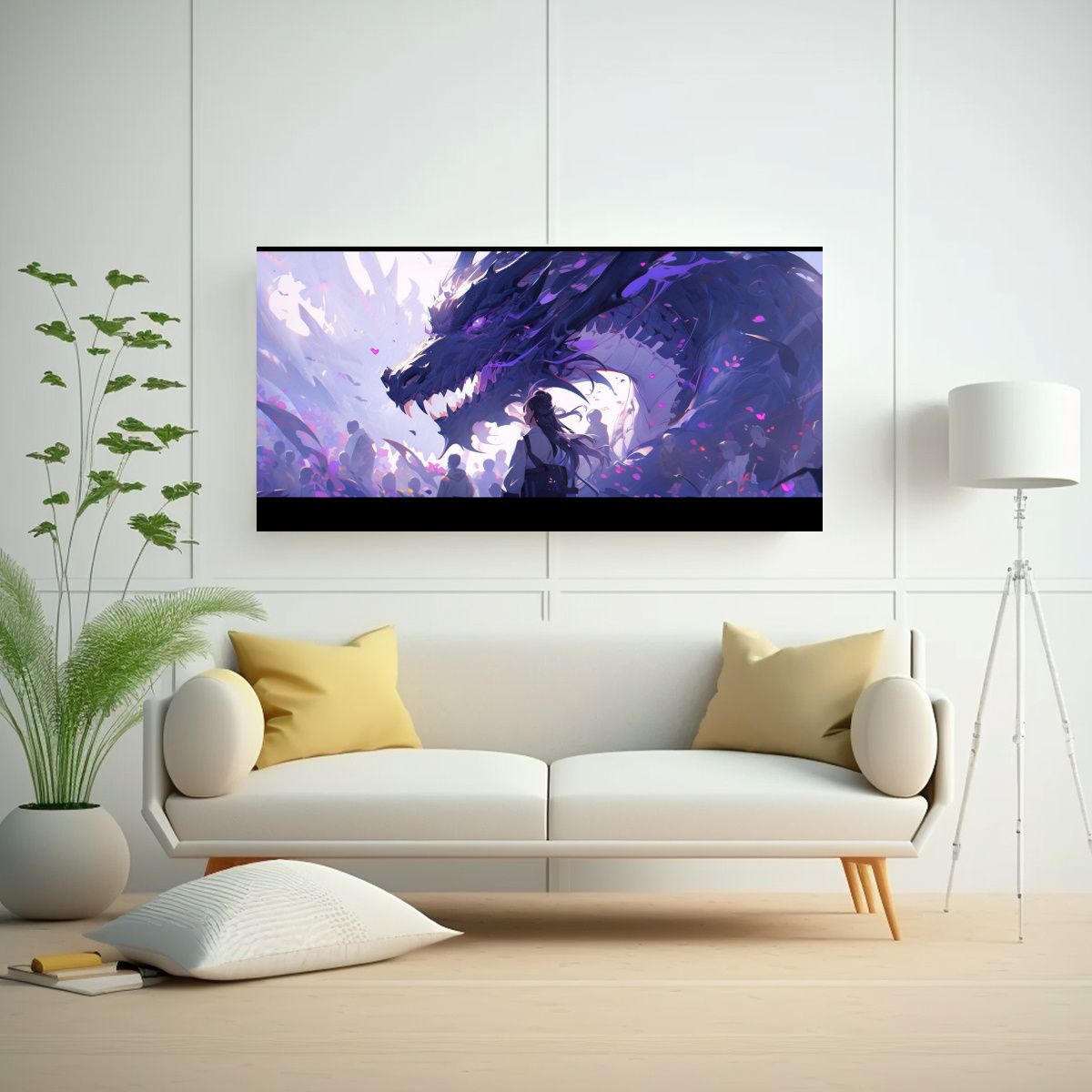 GENERICO - Cuadro Alegre Con Dragón En Tonos Morados Atmosf 160x80cm