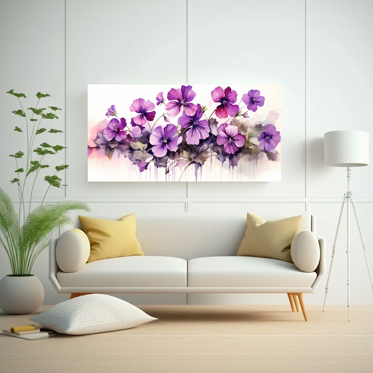 GENERICO - Cuadro Conceptual Flores Púrpuras Y Negras En Ab 160x80cm