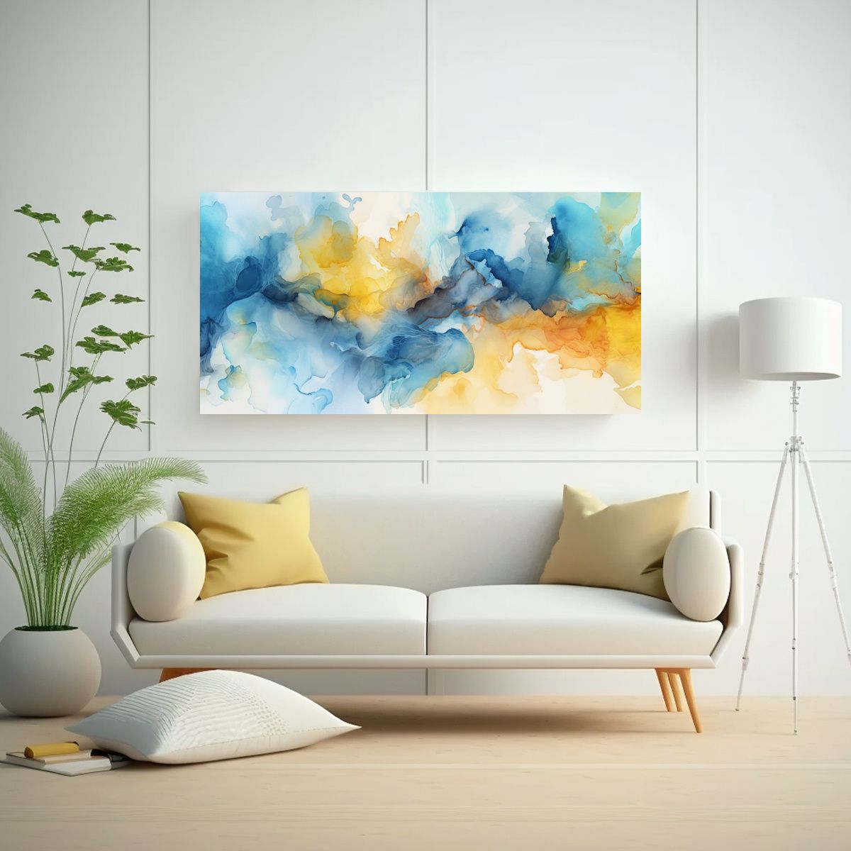 GENERICO - Cuadro Abstracta Manchas Amarillas Celestes Blanca 160x80cm