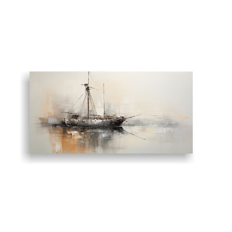 GENERICO - Pintura Abstracta De Barco En Blanco Y Negro Arte  160x80cm
