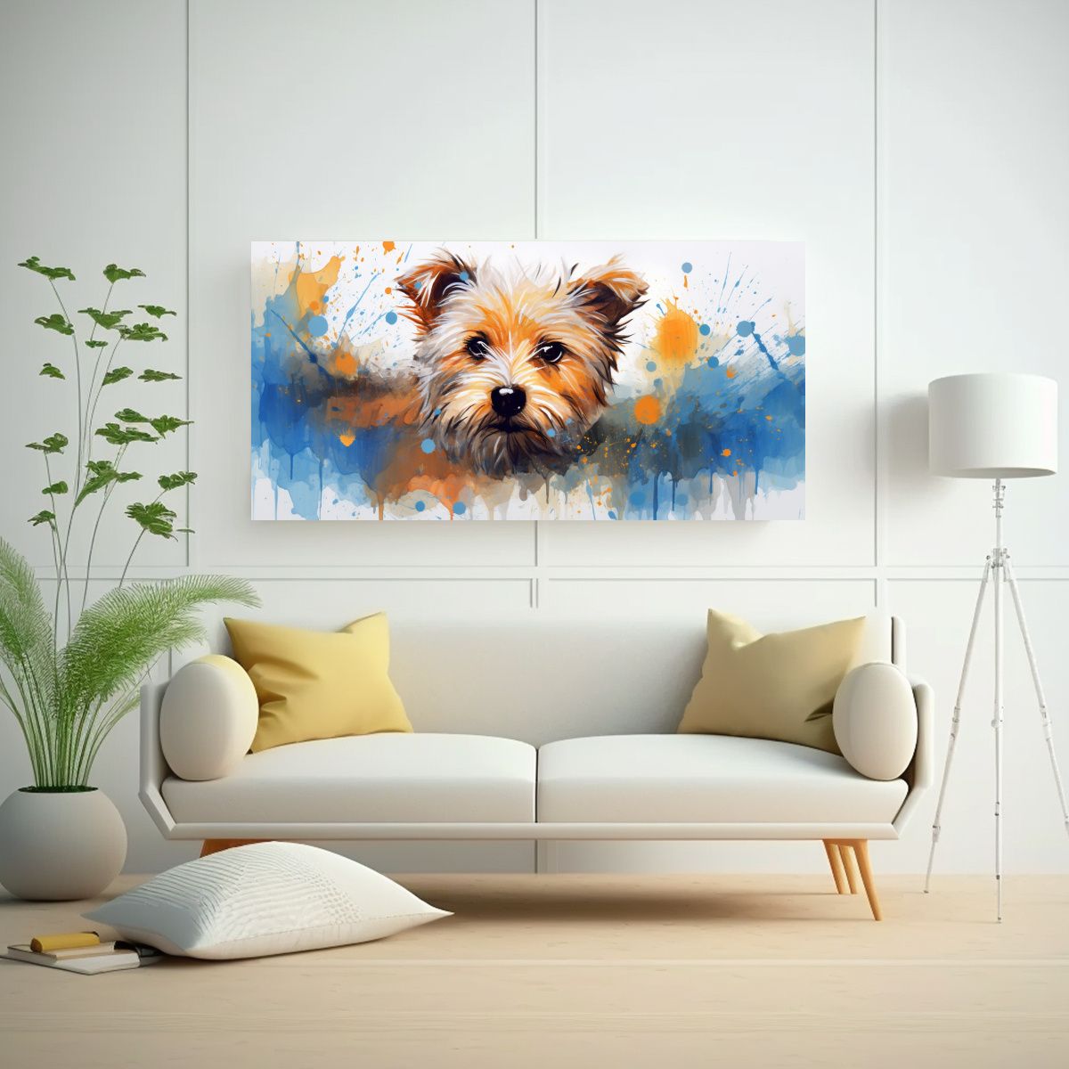 GENERICO - Cuadro Moderno Terrier En Colores Naranja Y Azul E 160x80cm
