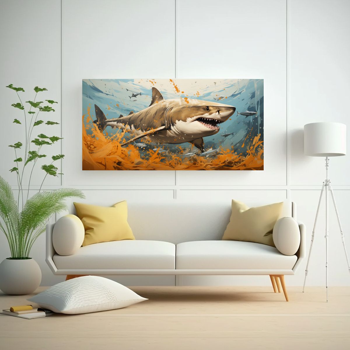 GENERICO - Cuadro Surrealista Ballena Gris En Colores Marró 160x80cm