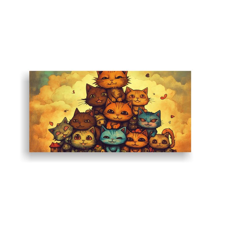 GENERICO - Cuadro Decorativo Gatos Posados En Pila Mirando Ha 160x80cm
