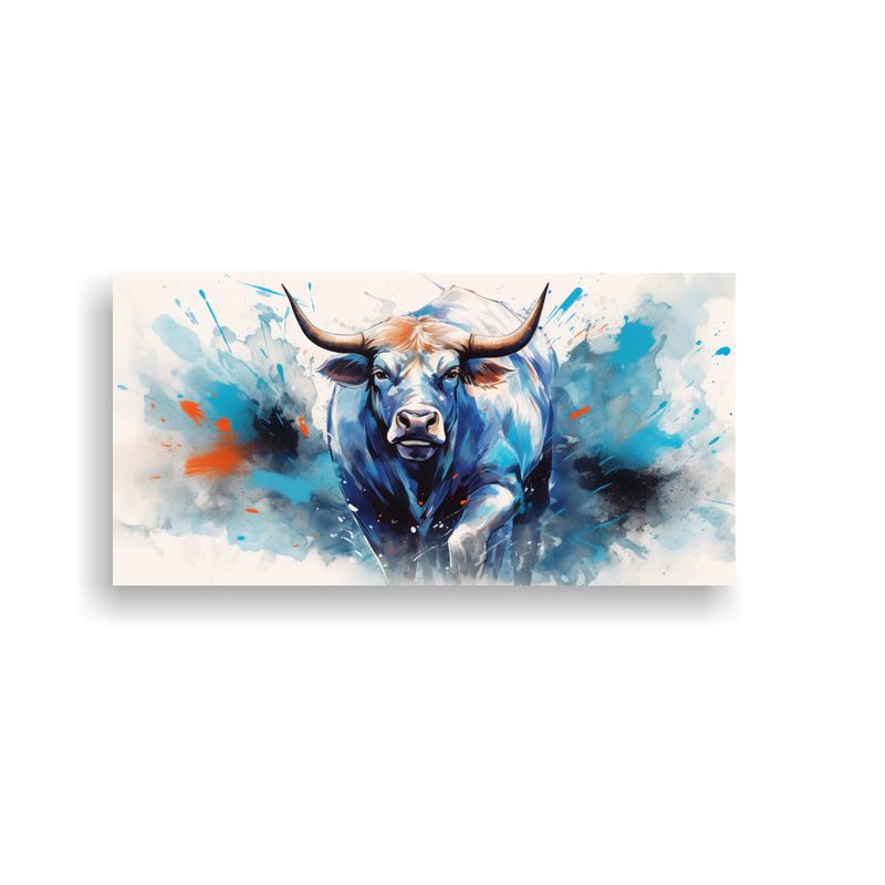 GENERICO - Cuadro Bonito De Toro Blanco Y Azul Neo Pop Art En 160x80cm