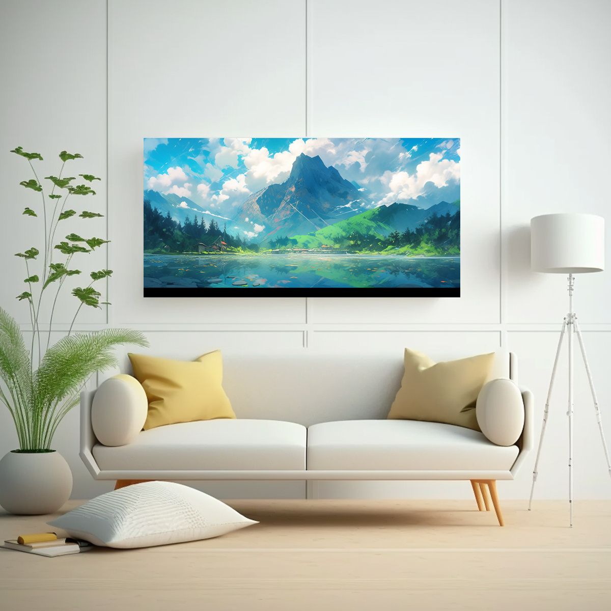 GENERICO - Cuadro Abstracto Montañas Verdes En Lienzo 160x80cm