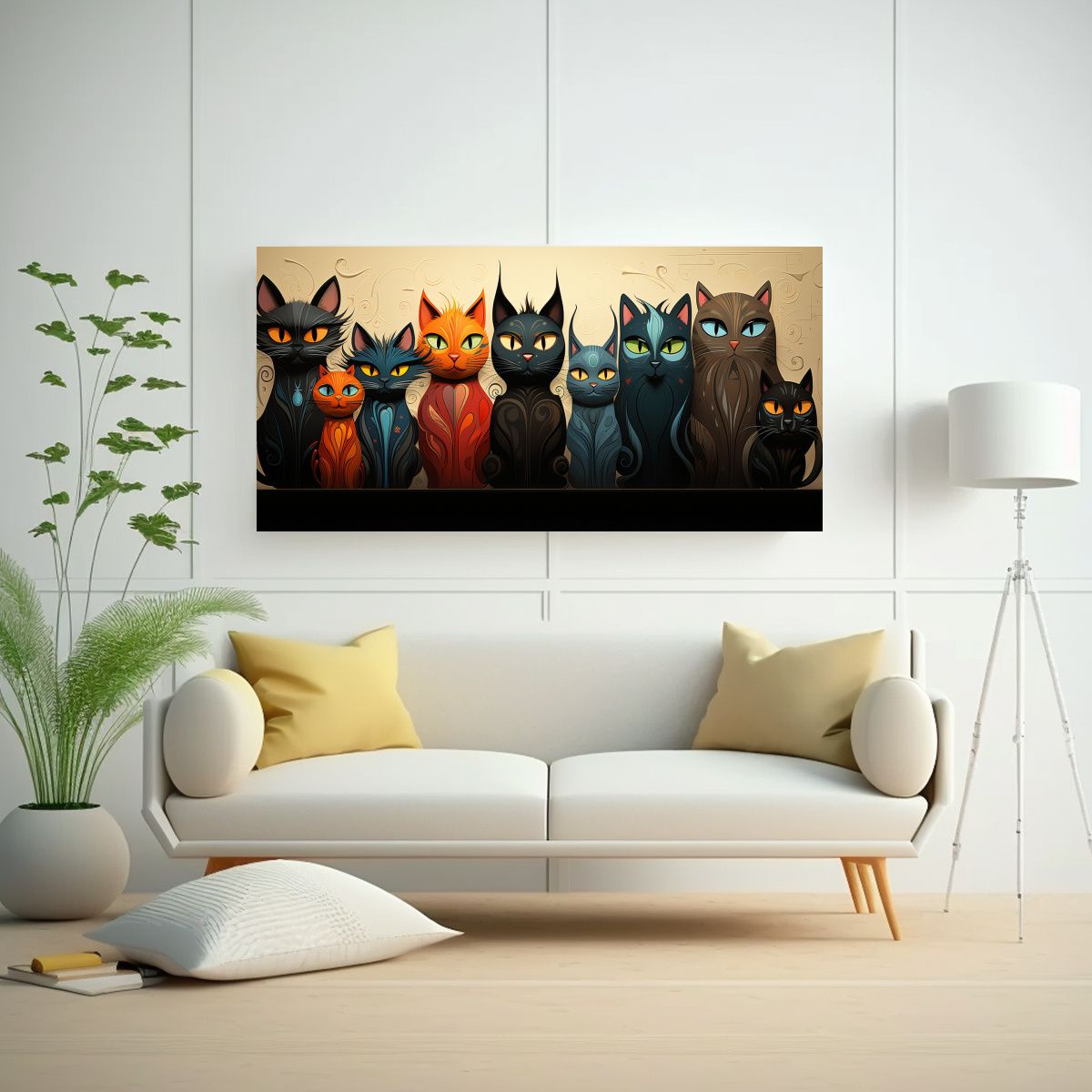 GENERICO - Cuadro Decorativo De Gatos En Equilibrio Horizonta 160x80cm.