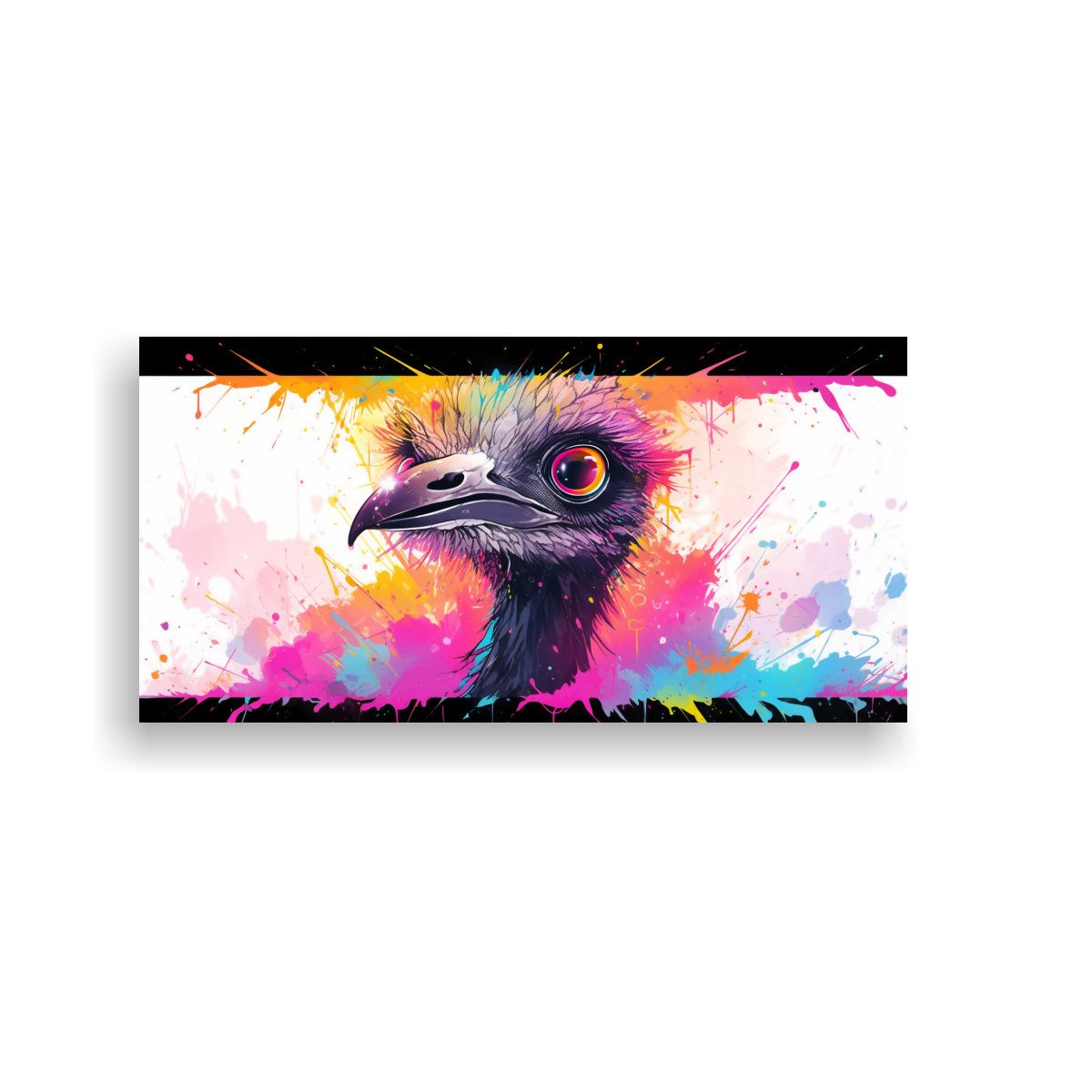 GENERICO - Cuadro Calido Estrellado Avestruz Arcoíris Y Negr 160x80cm