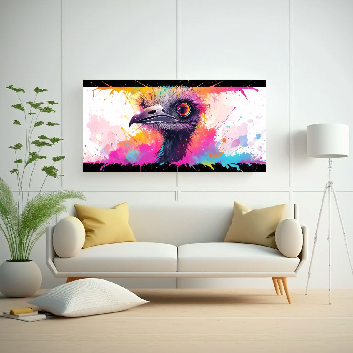 GENERICO - Cuadro Calido Estrellado Avestruz Arcoíris Y Negr 160x80cm