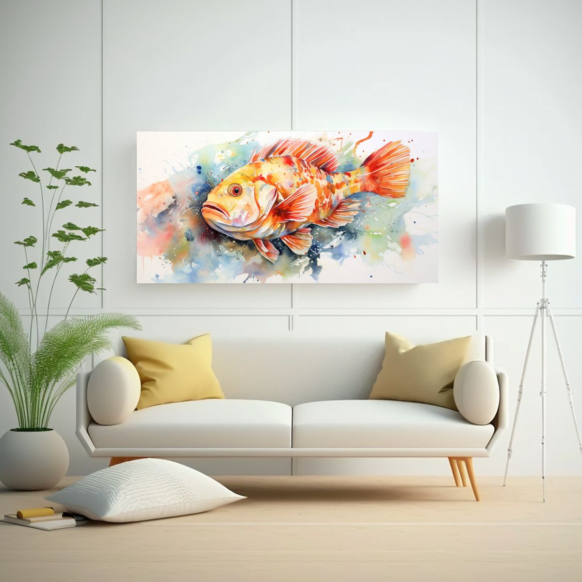 GENERICO - Cuadro De Pared Peces Salados Acuarelas Coloridas  160x80cm