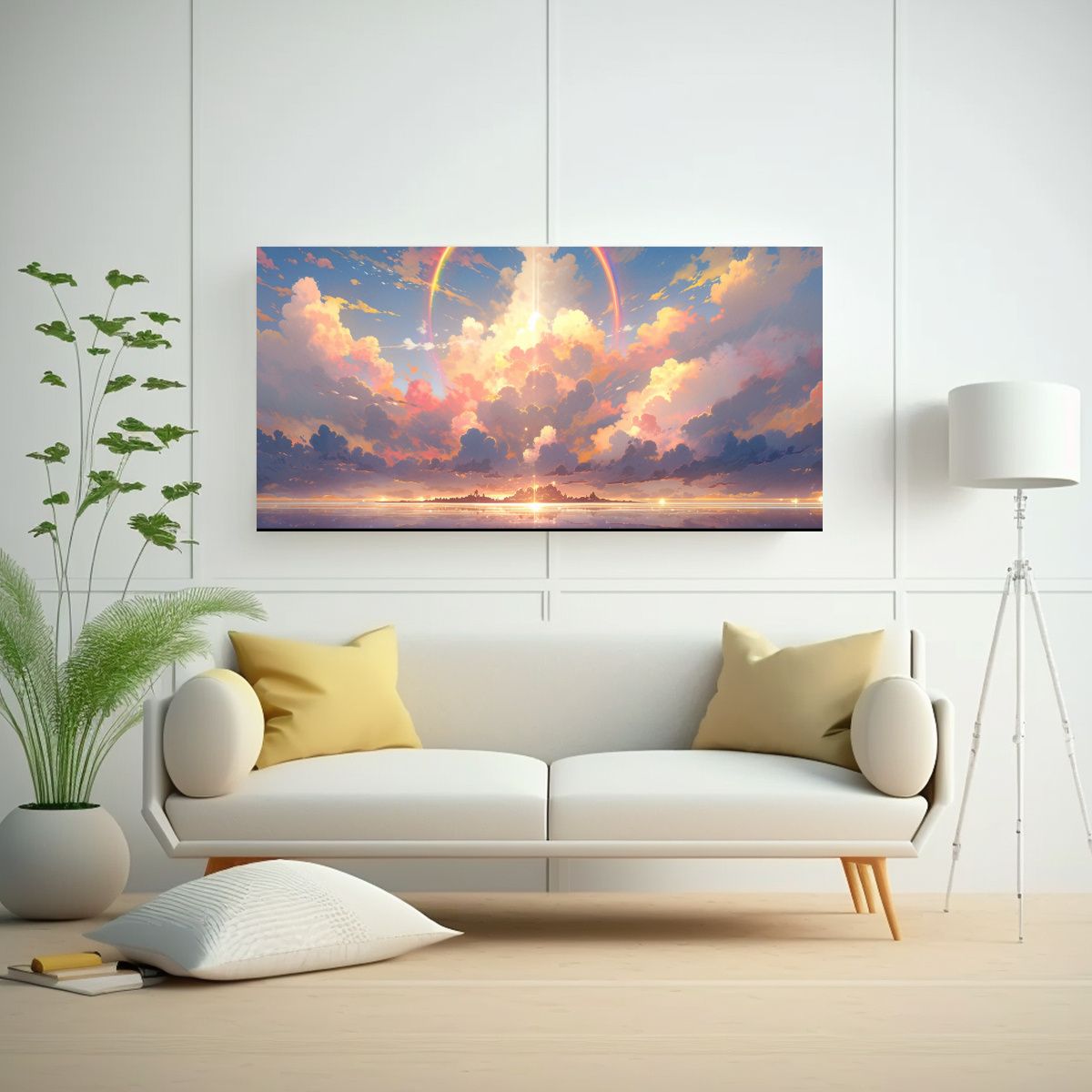 GENERICO - Pintura Abstracta De La Mañana Con Arcoíris Y Co 160x80cm