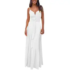 TIOZONEY - Vestido Largo Mujer-Blanco