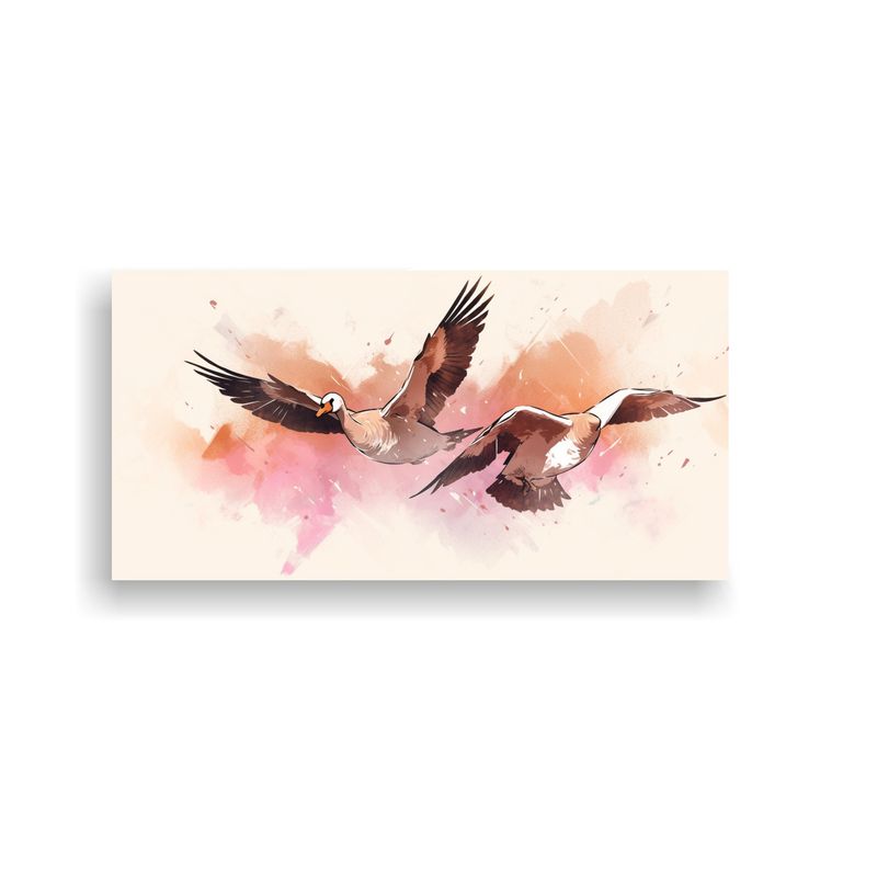GENERICO - Cuadro En Bastidor Abstracto De Gansos Marrón Y R 160x80cm
