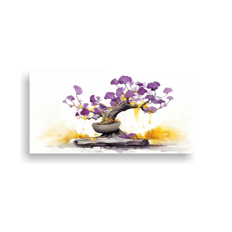 GENERICO - Cuadro Abstracto Ginkgo Biloba Púrpura Y Oro 160x80cm