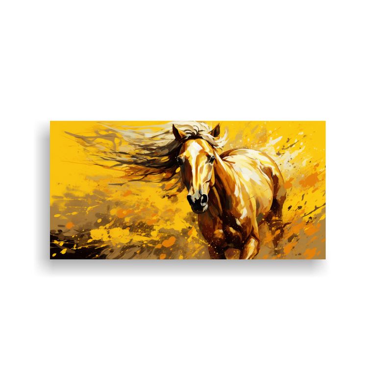 GENERICO - Cuadro Hermoso Caballo Andaluz Amarillo Y Oro En  160x80cm