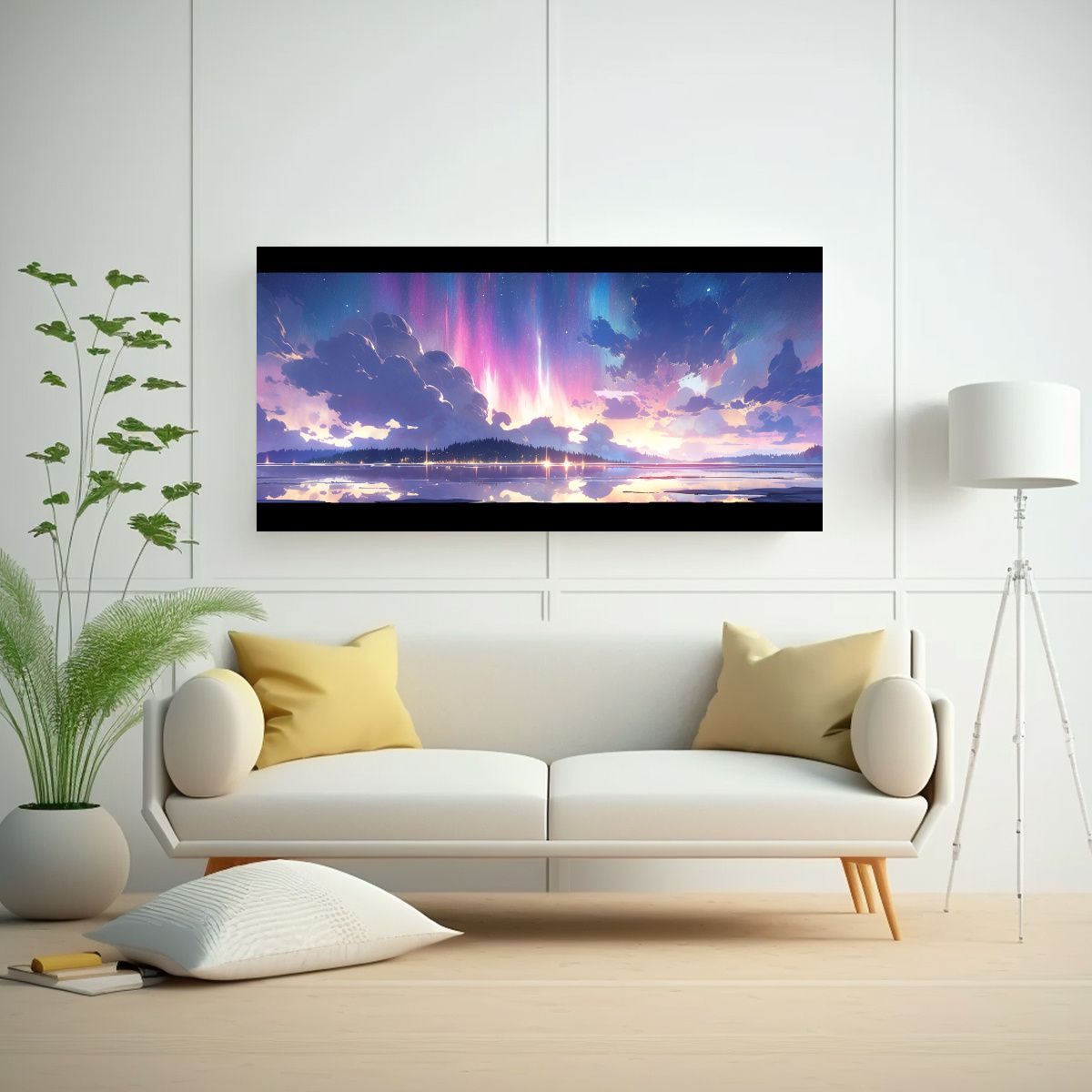 GENERICO - Cuadro Lienzo Moderno Aurora Boreal Y Arcoíris P 160x80cm