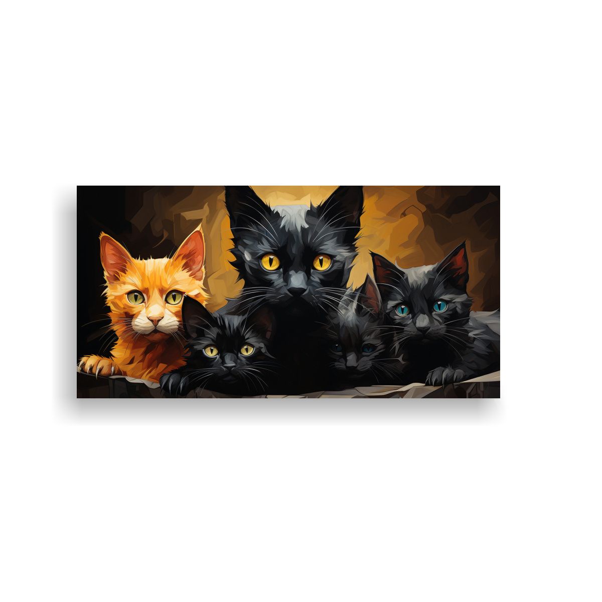 GENERICO - Cuadro Decorativo De Gatos Negros En Una Pila Mira 160x80cm