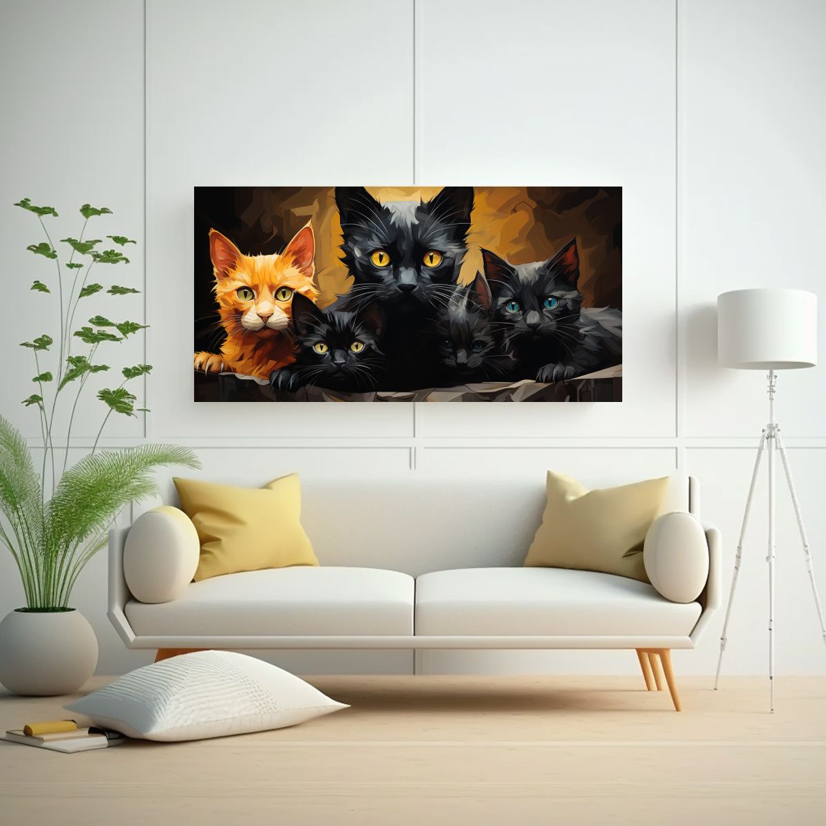 GENERICO - Cuadro Decorativo De Gatos Negros En Una Pila Mira 160x80cm